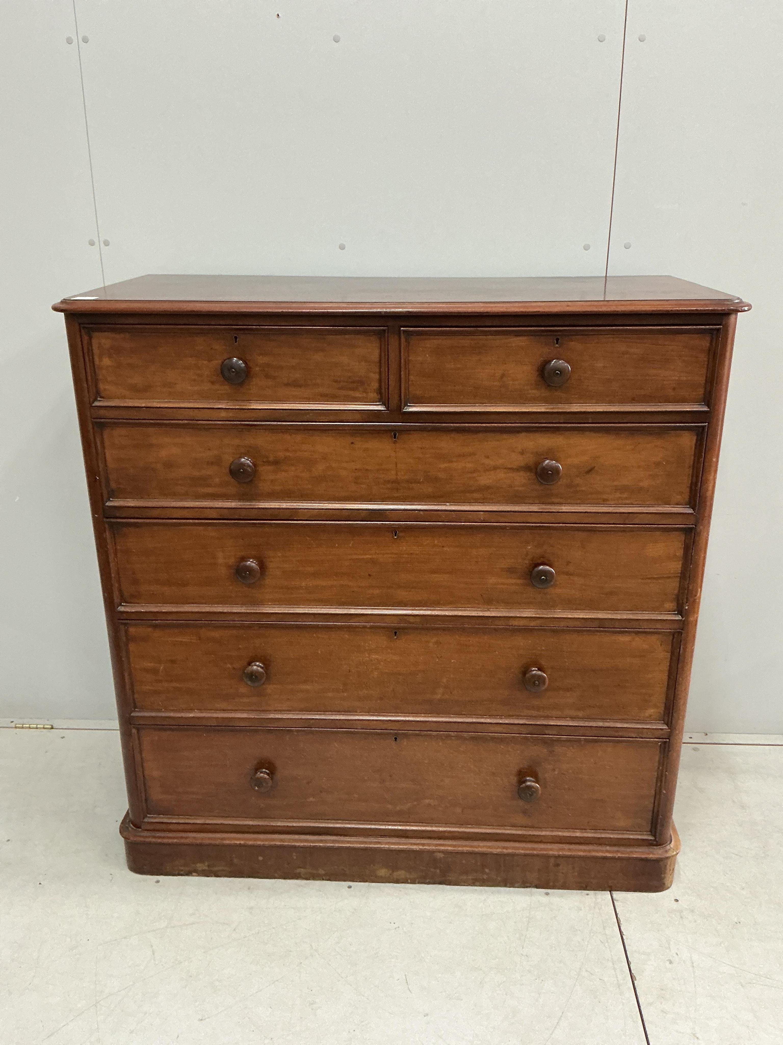 A Victorian mahogany chest of six drawers, width 126cm, depth 55cm, height 128cm